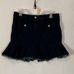 Michael Kors Navy Frayed Ruffle Hem A-line Preppy Mini Skirt Size 10